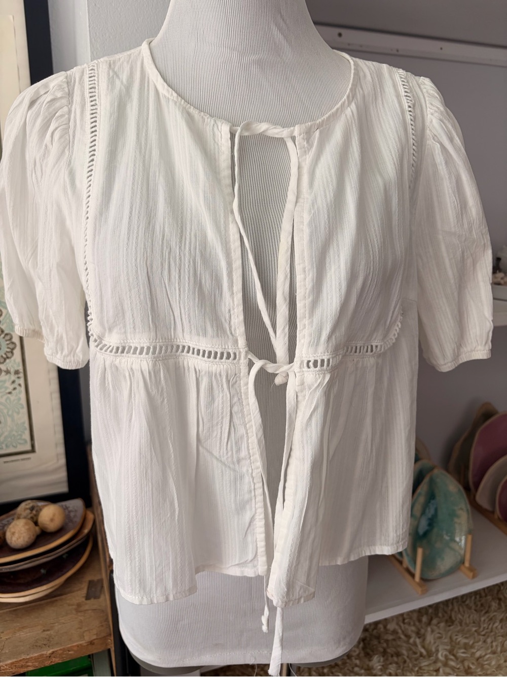 wild fable White Tie-Front Peasant Top